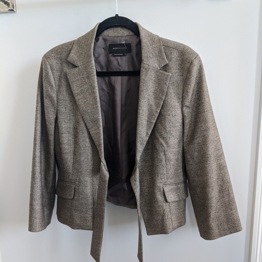 BCBG Max Azria wool blend tie front blazer, L